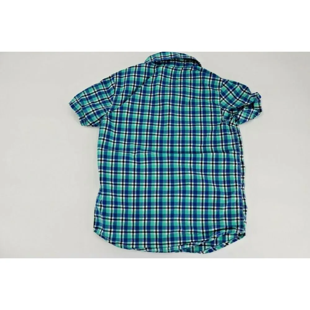 Carter’s Boy’s Blue Green Plaid Short Sleeve Button Down Shirt Kid’s Size 4T